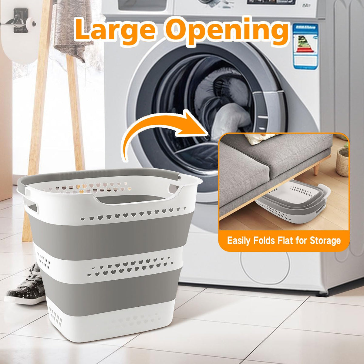 42L Medium Collapsible Plastic Laundry Basket with Handles, Foldable Laundry Basket Hamper, Pop Up