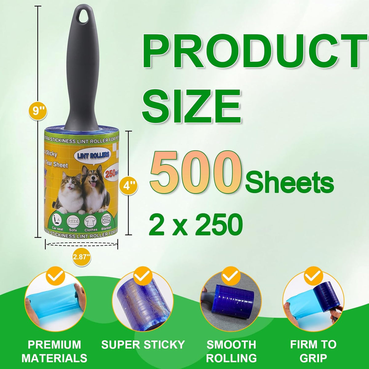 Lint Roller for Pet Hair 500 Sheets Extra Sticky Pet Hair Remover for Clothes Furniture Carpet