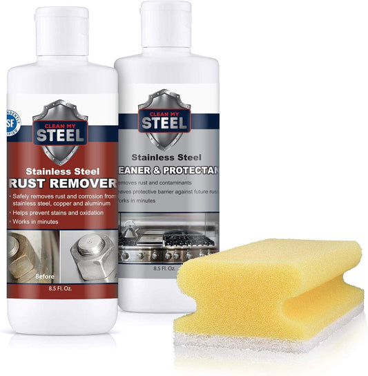 CLEAN MY STEEL Stainless Steel Rust Stain Remover & Cleaner Kit, NSF Safe for Food Areas. Includes