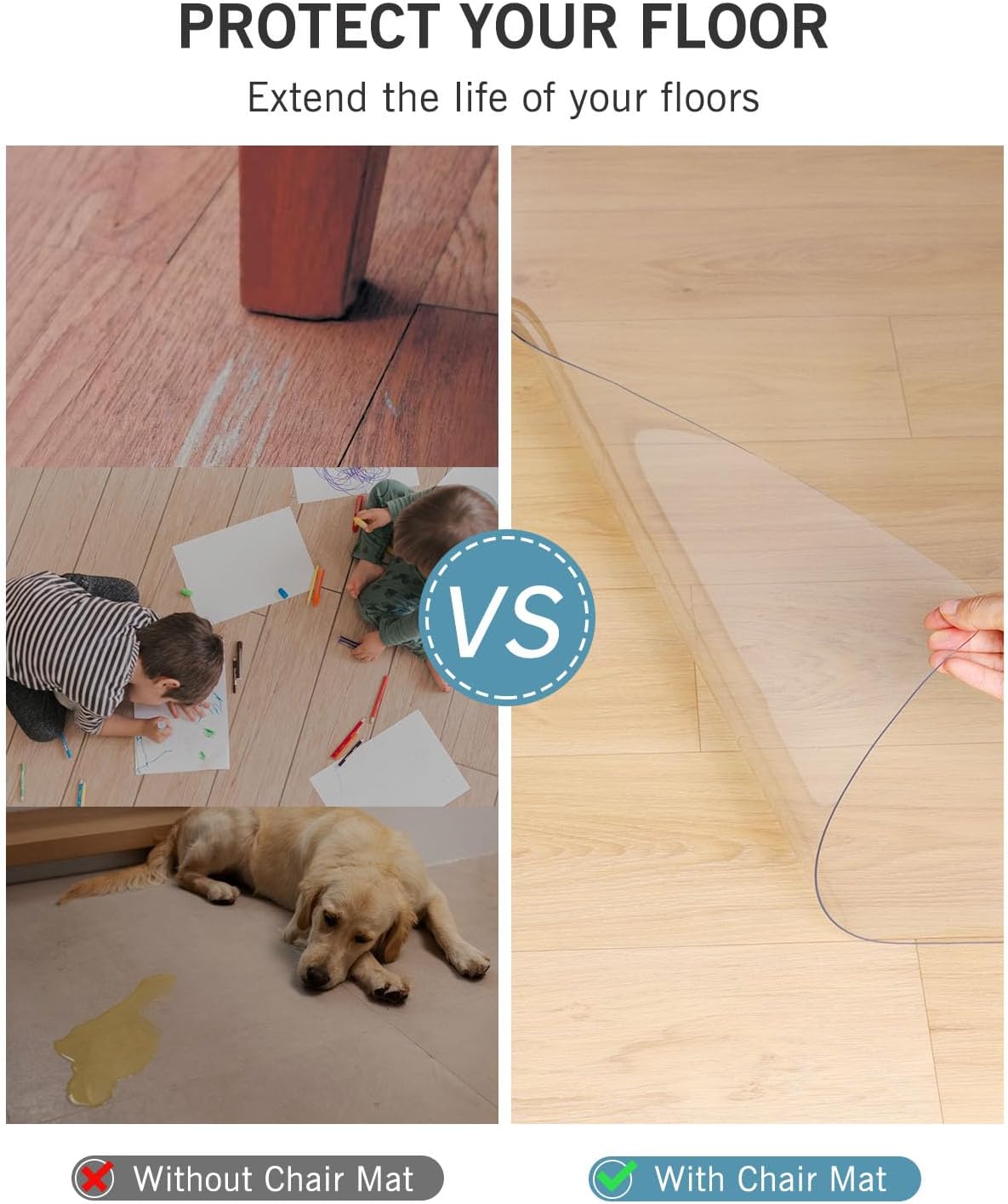 Area Mat for Hard Floor, 3'×5' Transparent PVC Area Rug for Home, Waterproof Durable Floor