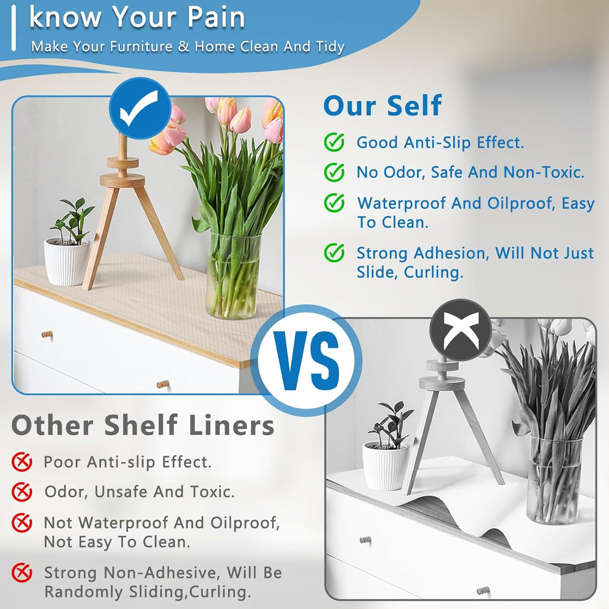 Self-Adhesive Shelf Liner Kitchen Liner, Waterproof Backed Paper Easy Peel and Stick Contact Liner