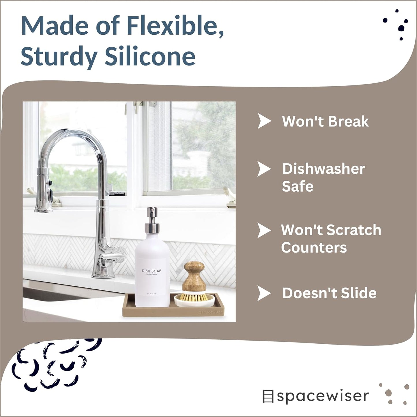 Countertop and Vanity Tray - Small 7.7” Silicone Tray for Soap Dispenser Bottles, Bathroom Trays