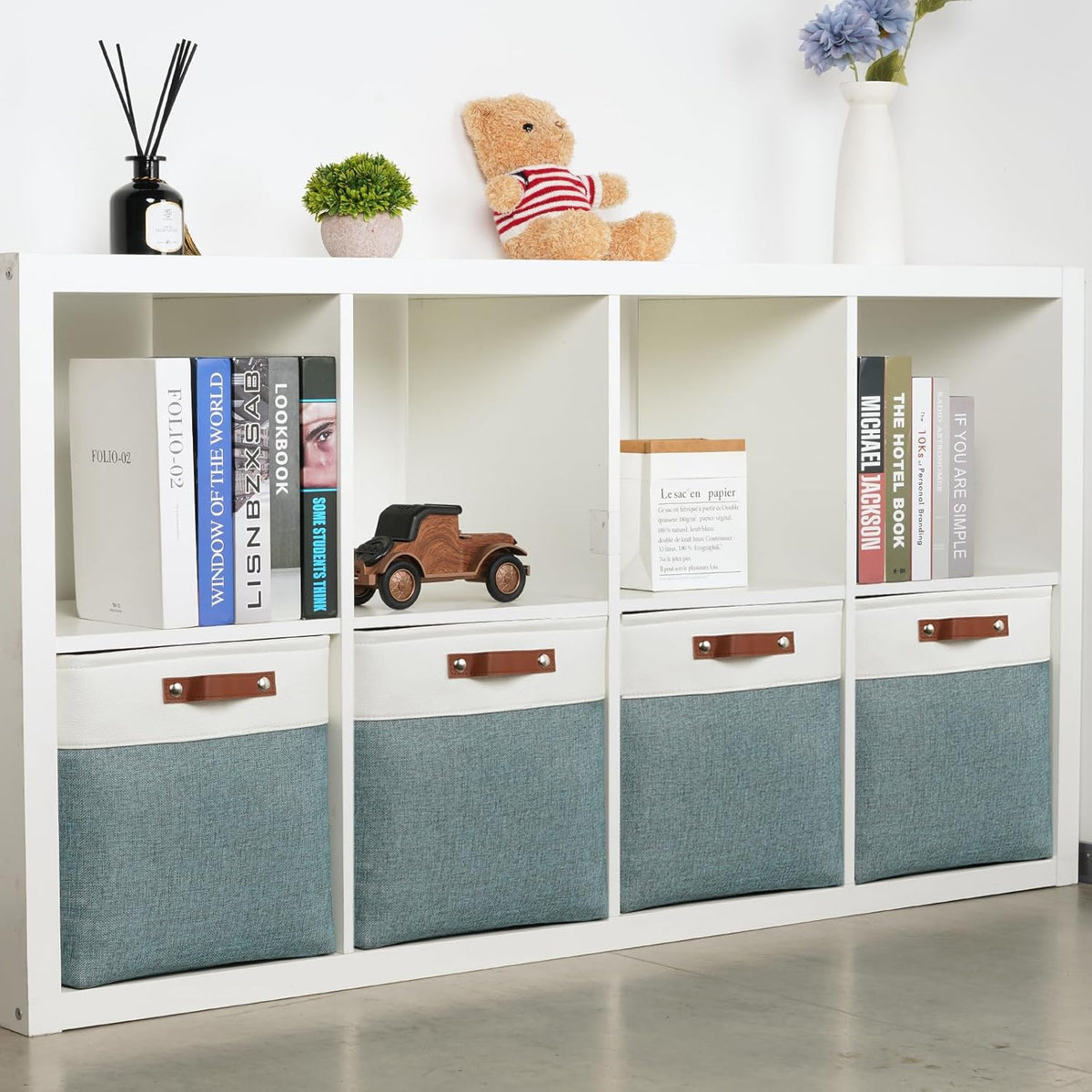DULLEMELO Storage Bins, 4 Pack Of 13x13x13 Decorative Storage Cube Bins Suit Office, Home, Shelves