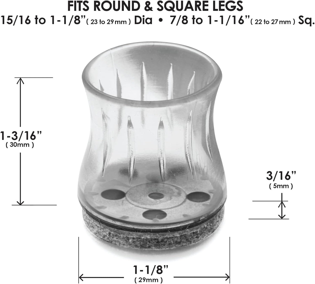 Slipstick GorillaFelt Chair Leg Floor Protectors for Hardwood Floors, Clear Sleeve Felt Pads for