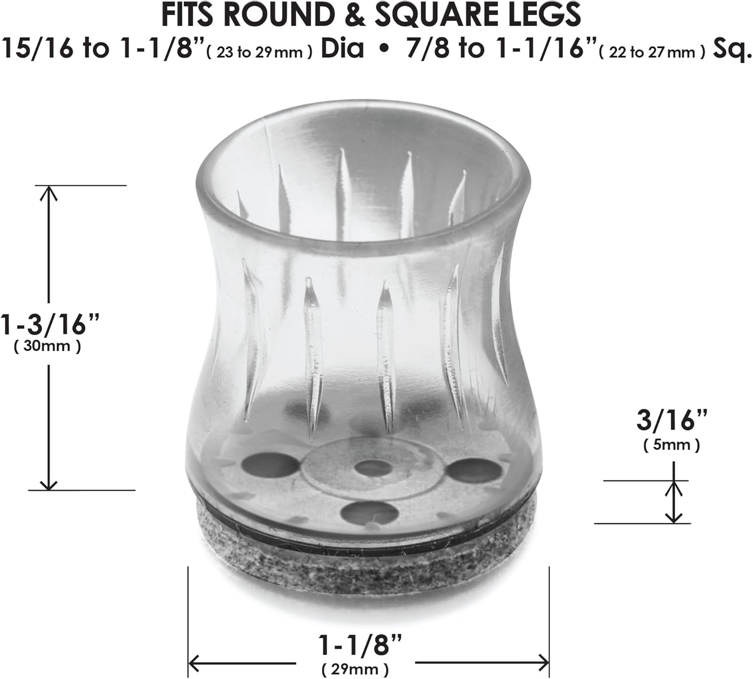 Slipstick GorillaFelt Chair Leg Floor Protectors for Hardwood Floors, Clear Sleeve Felt Pads for