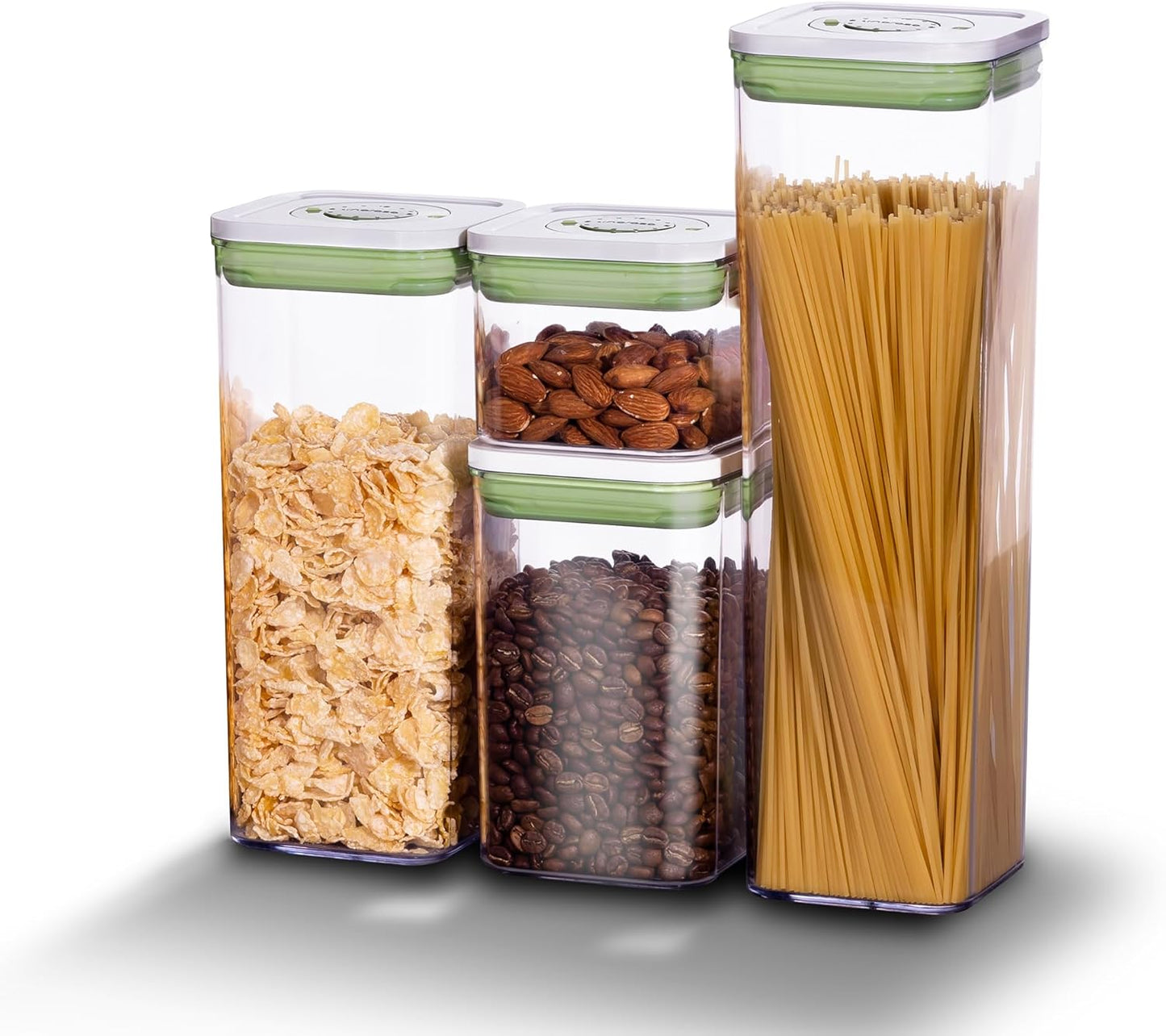 linoroso Set of 4 Pop Airtight Food Storage Containers with Date Recording Lids, Stackable Plastic