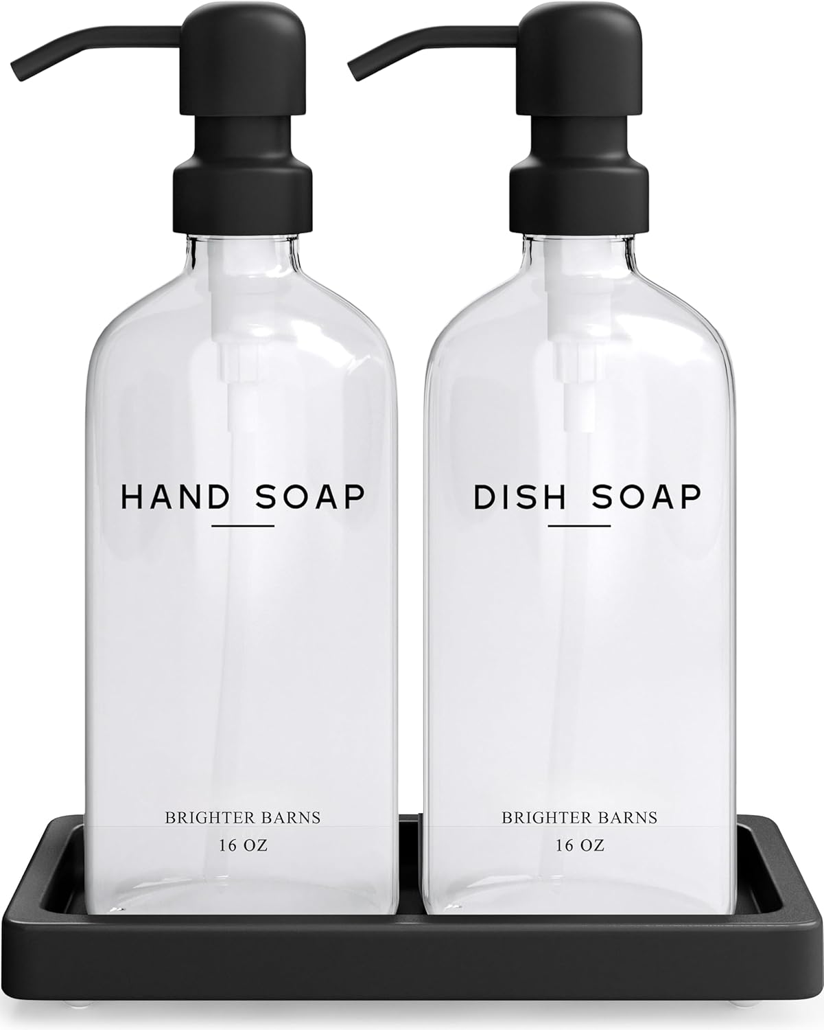 Glass Hand and Dish Soap Dispenser Set by Brighter Barns - Kitchen Soap Dispenser Set with Tray