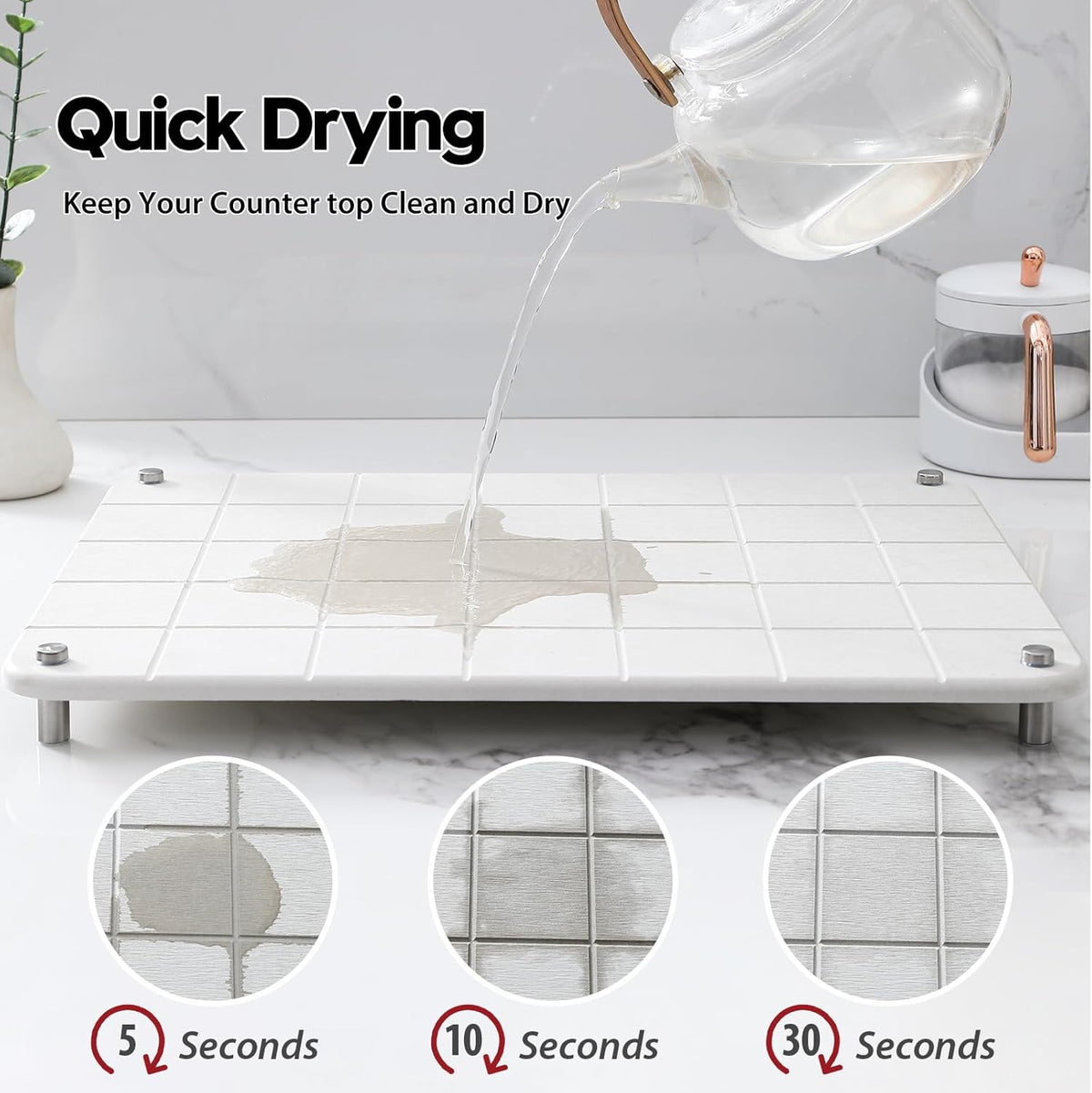 Stone Dish Drying Mat for Kitchen Counter, Water Absorbing Bathroom Tray Sink Organizer