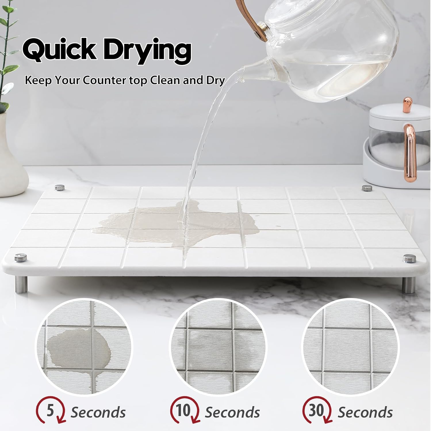 Stone Dish Drying Mat for Kitchen Counter, Water Absorbing Bathroom Tray Sink Organizer