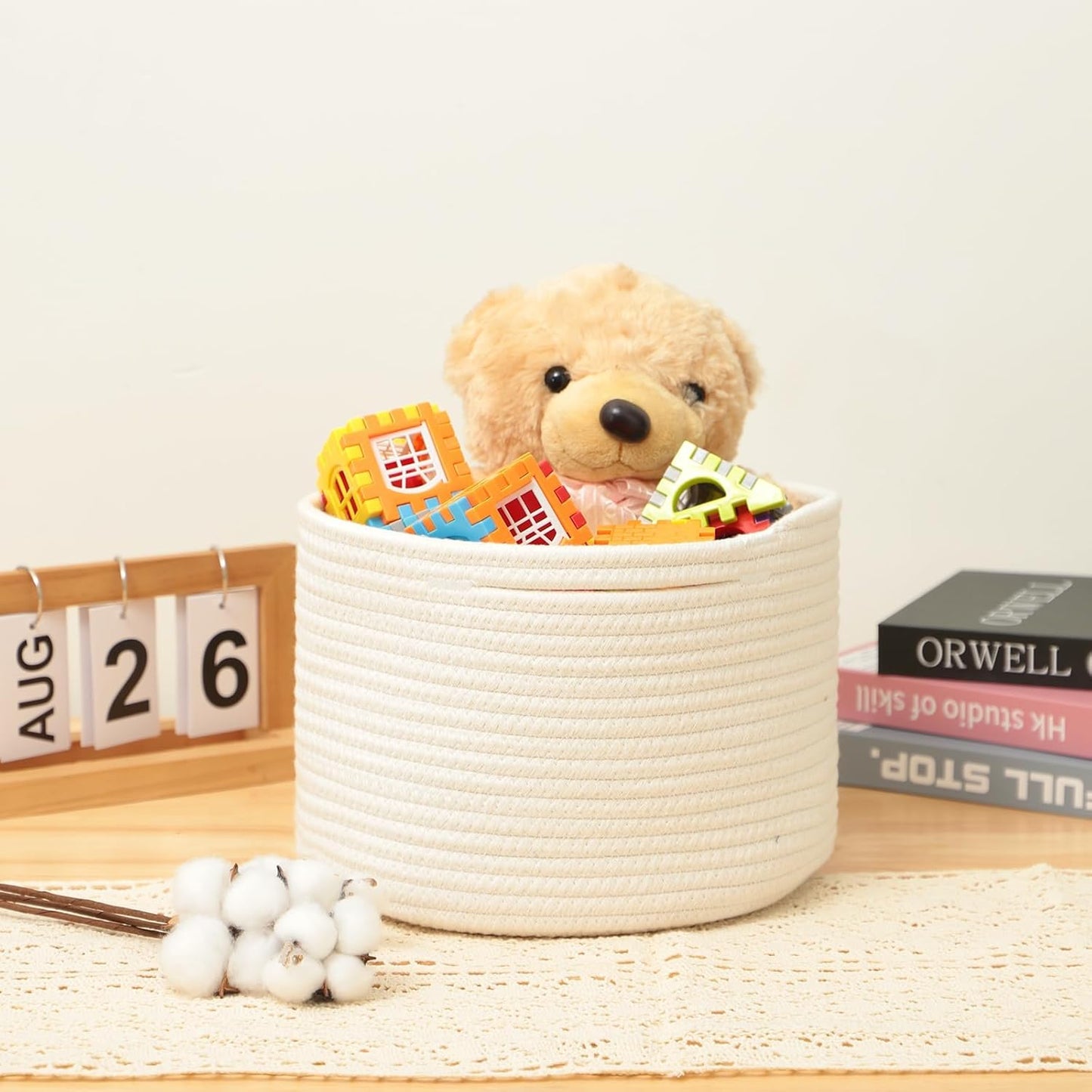 Small Basket for Organizing | Cube Shelf Closet Storage Baskets | 9.7×9.7×7.1” | Woven Rope Gift