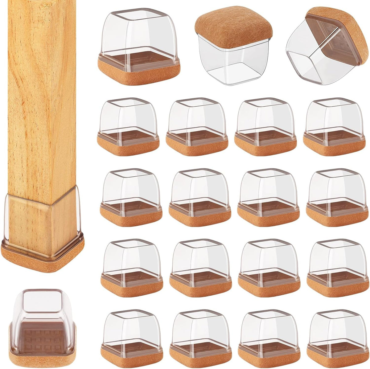 32 Pcs Chair Leg Floor Protectors Square, Silicone Chair Leg Protectors for Hardwood Floors, Chair