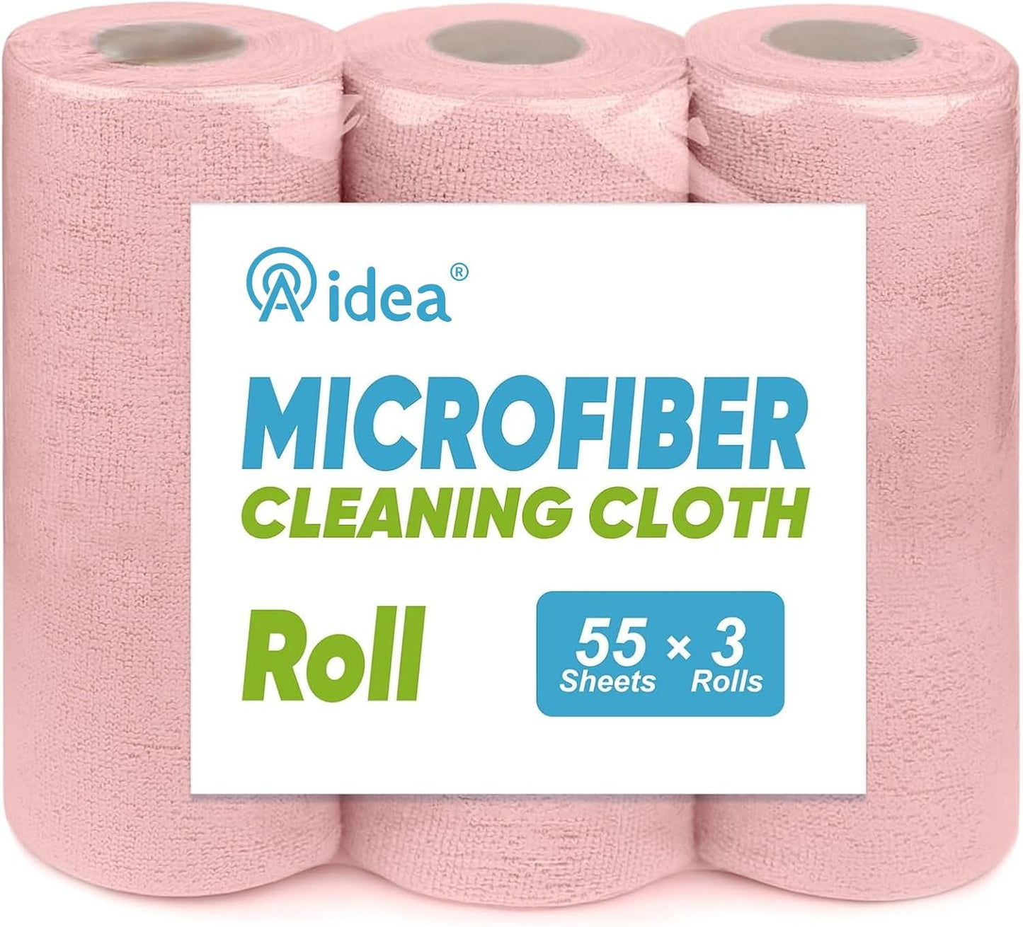 AIDEA Microfiber Cleaning Cloth 165 Sheets 3 Roll, Pink, Microfiber Towels for Cars, Shop Towels