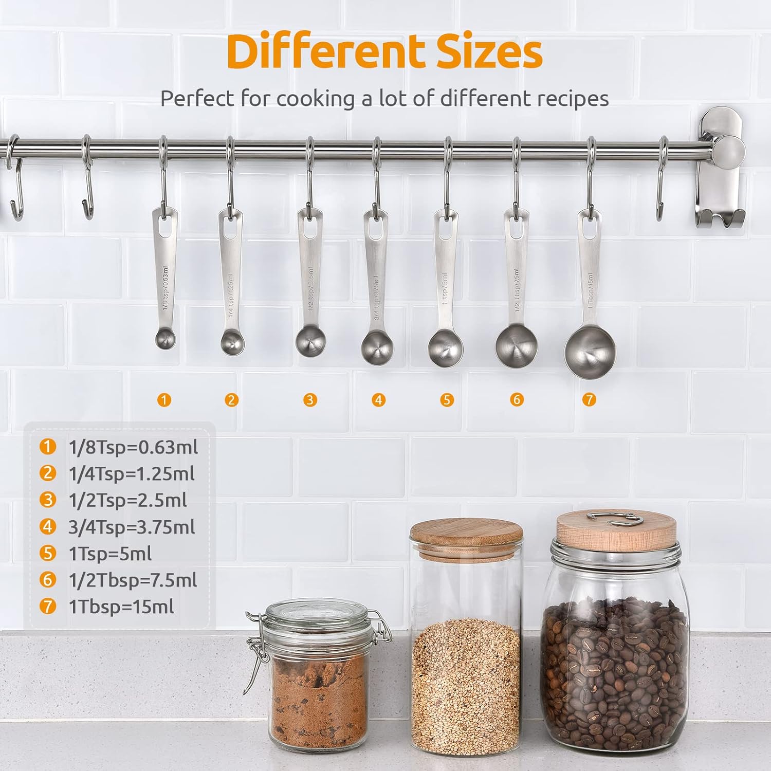 U-Taste 18/8 Stainless Steel Measuring Spoons Set: 7 Piece - 1/8, 1/4, 1/2, 3/4 tsp, 1 tsp, 1/2 & 1