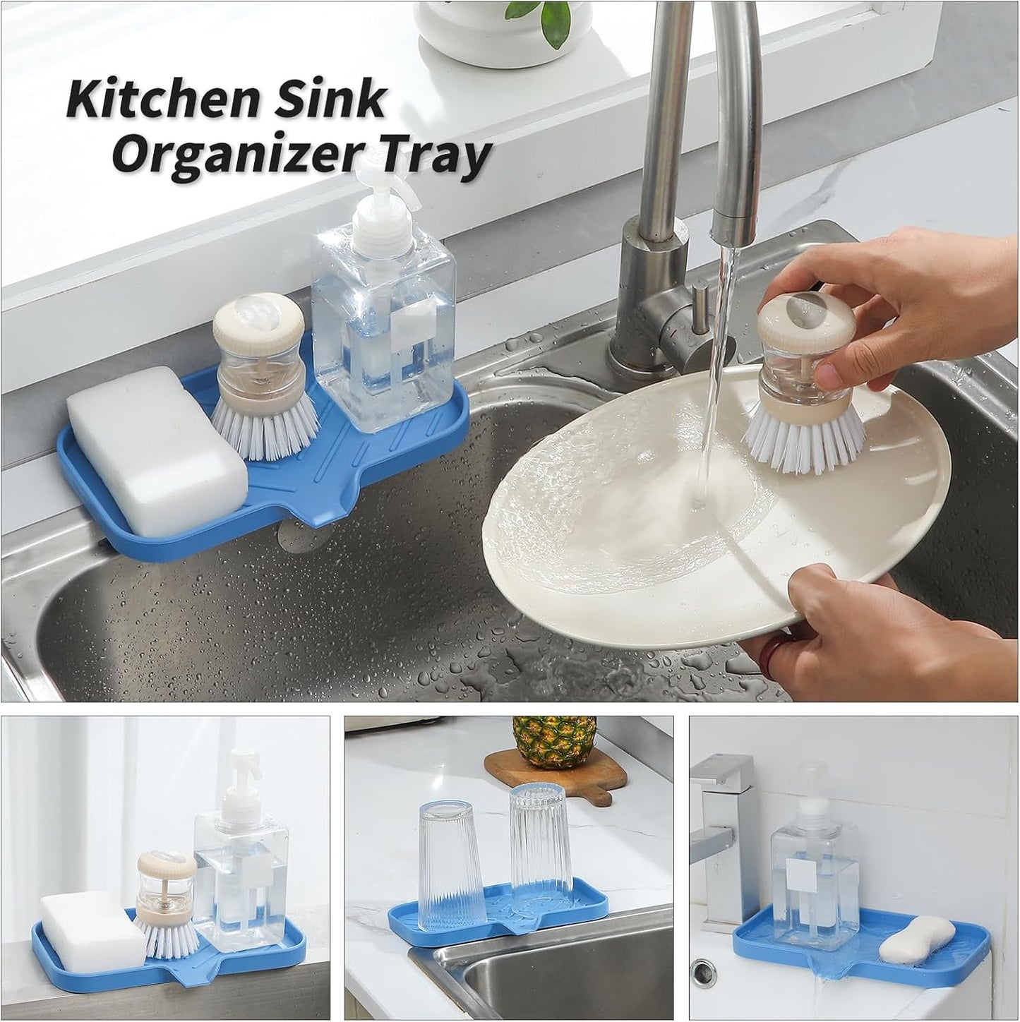 Silicone Bathroom Soap Dishes with Drain Spout Bathroom and Kitchen Sink Organizer,Sponge