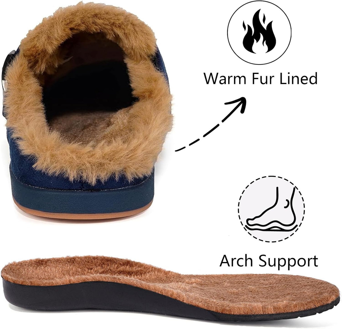 Fur Lined Clogs for Women Men Suede Winter Slippers Arch Support Slip on Mules Potato Shoes with
