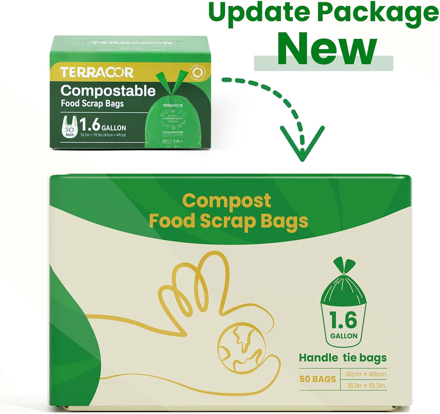 1.6 Gallon Compostable Food Scrap Bags Handle Tie for Kitchen Countertop Bin, 6 Liter Small Compost