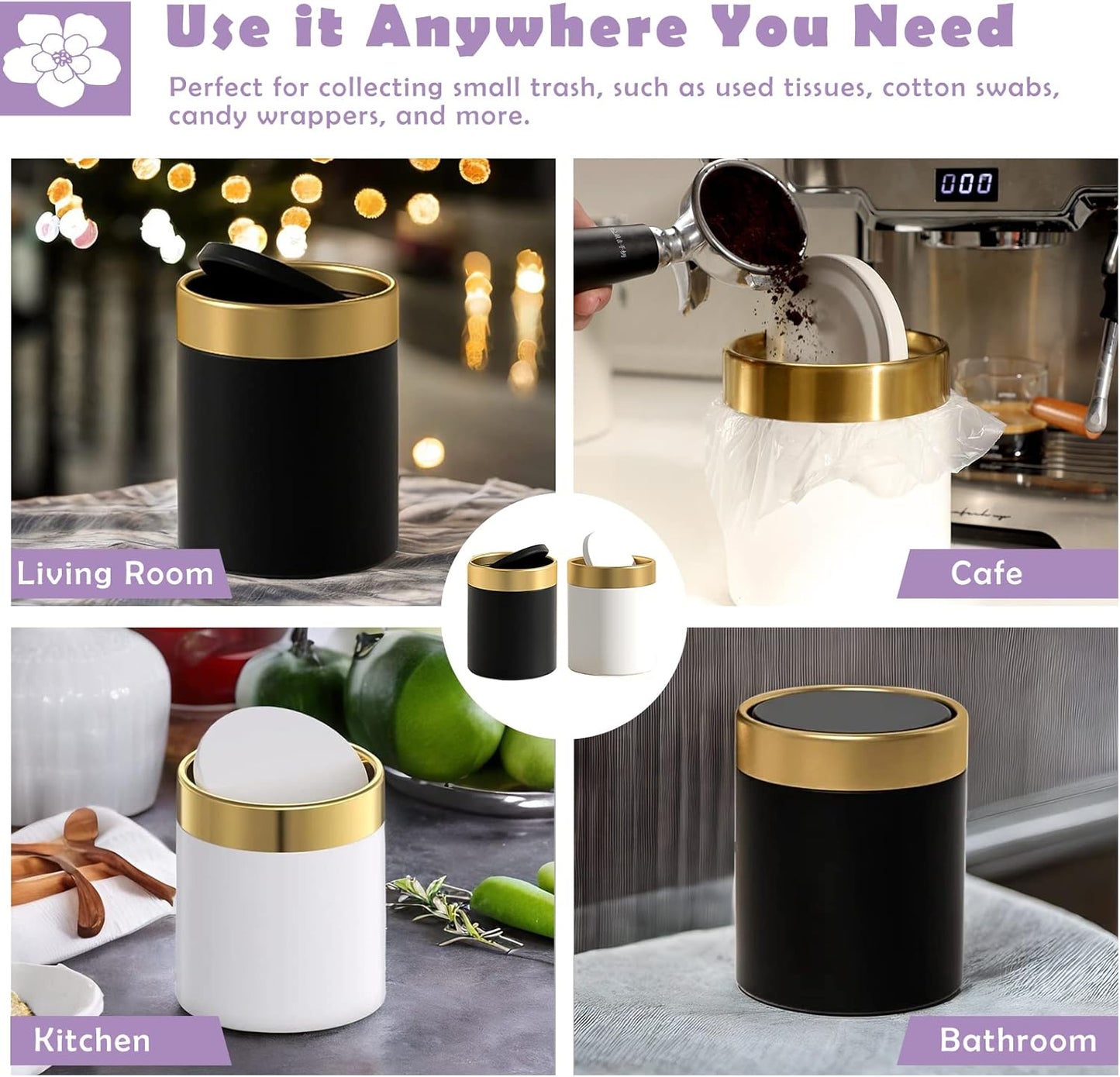Mini Trash Can with Lid, Metal Small Tiny Mini Trash Bin Can, Mini Countertop Trash Cans for Desk