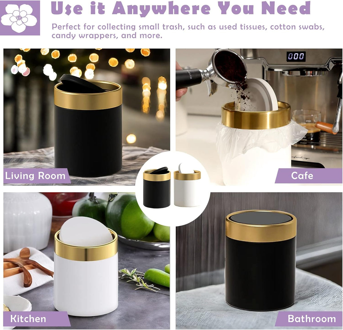 Mini Trash Can with Lid, Metal Small Tiny Mini Trash Bin Can, Mini Countertop Trash Cans for Desk