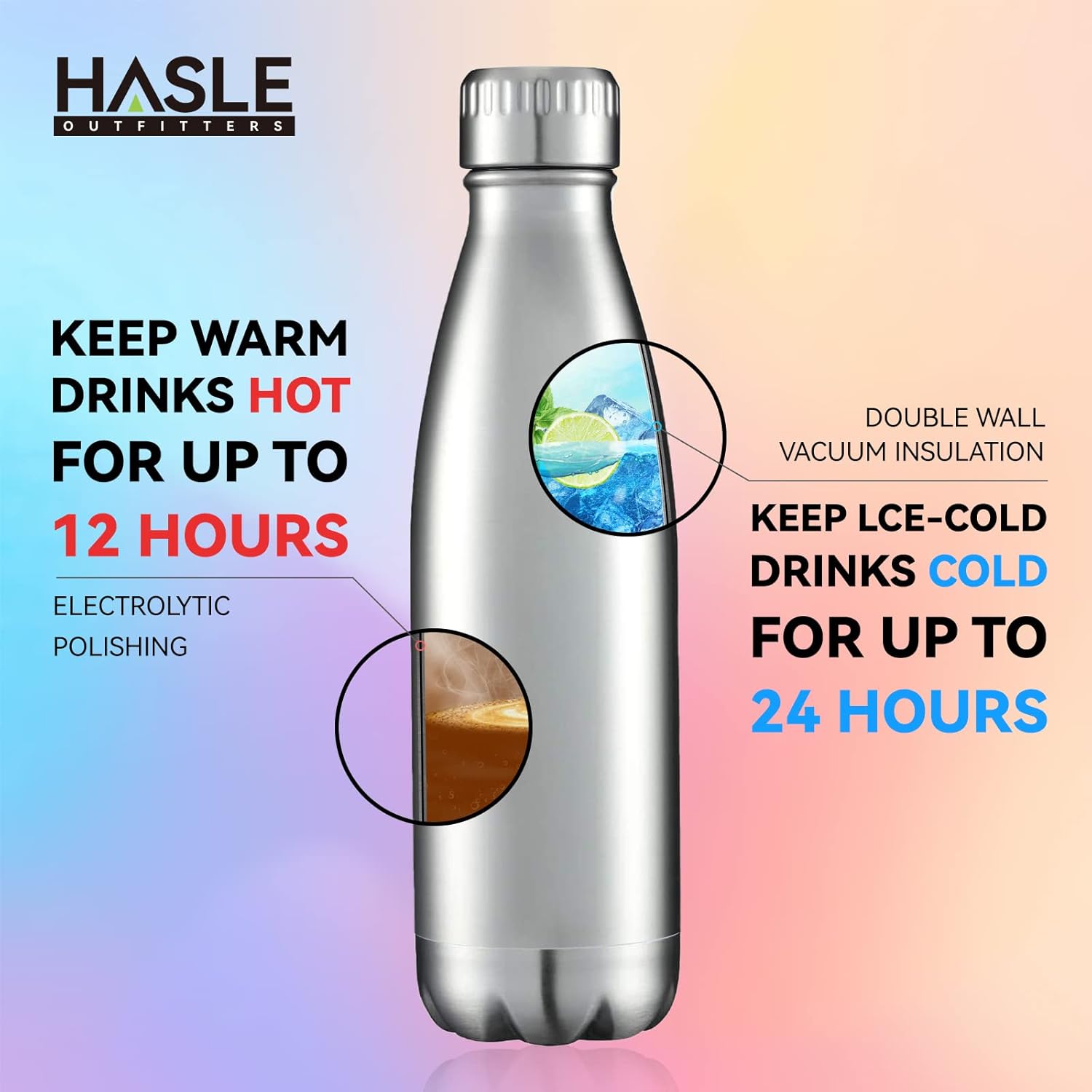 HASLE OUTFITTERS 17oz Stainless Steel Water Bottles Bulk, Vacuum Insulated Water Bottles Double