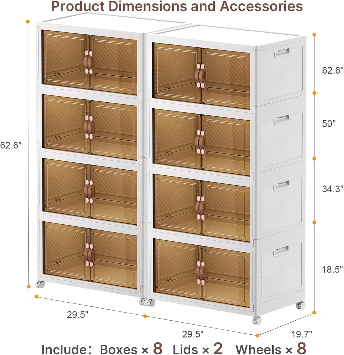 Extra Large Stackable Storage Bins with Lids & Wheels & Door, 1280QT-160QT/40GAL*8Pack Foldable