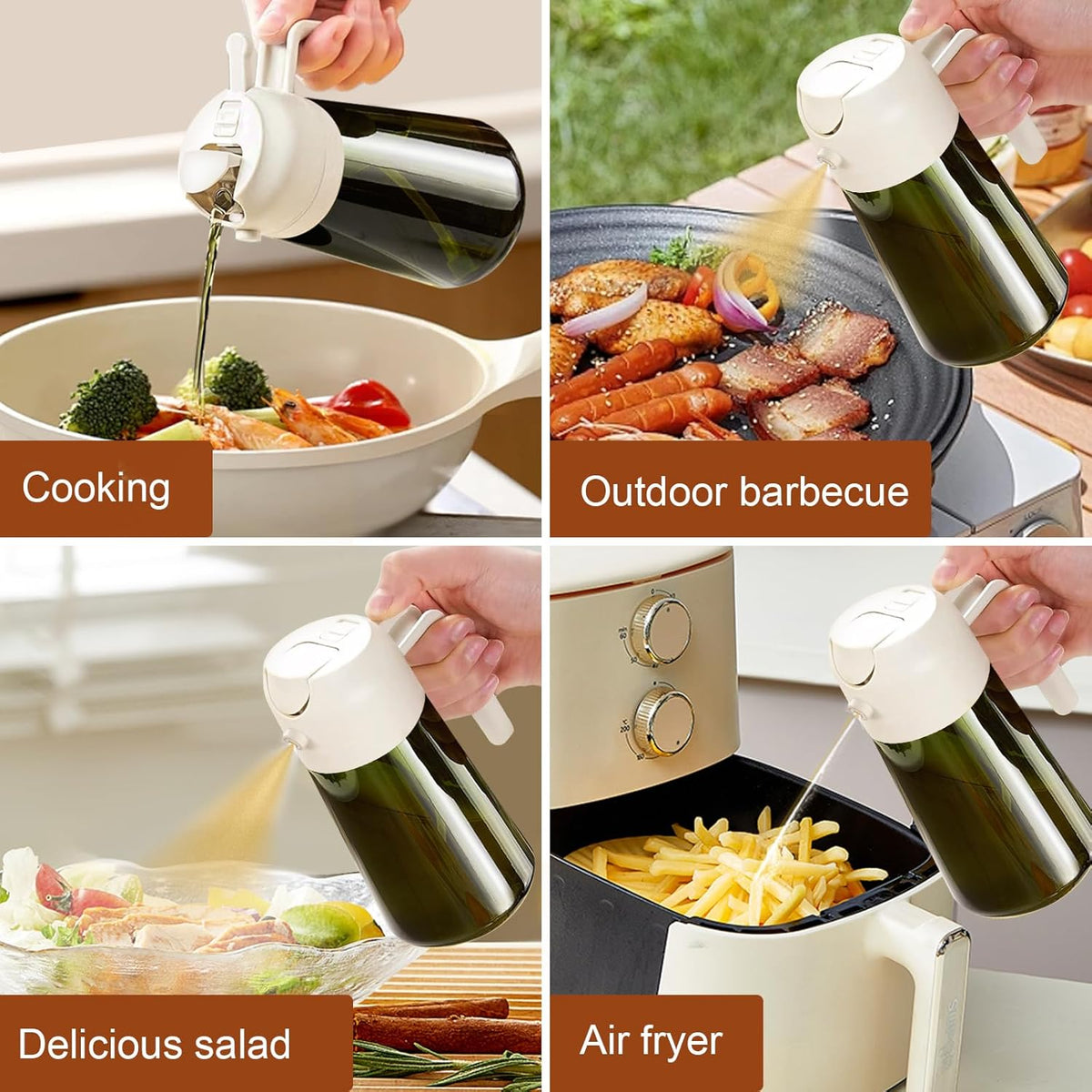 YARRAMATE 2PCS 16oz/470ml Oil Sprayer for Cooking with Stickers, Food-Grade 2 in 1 Olive Oil