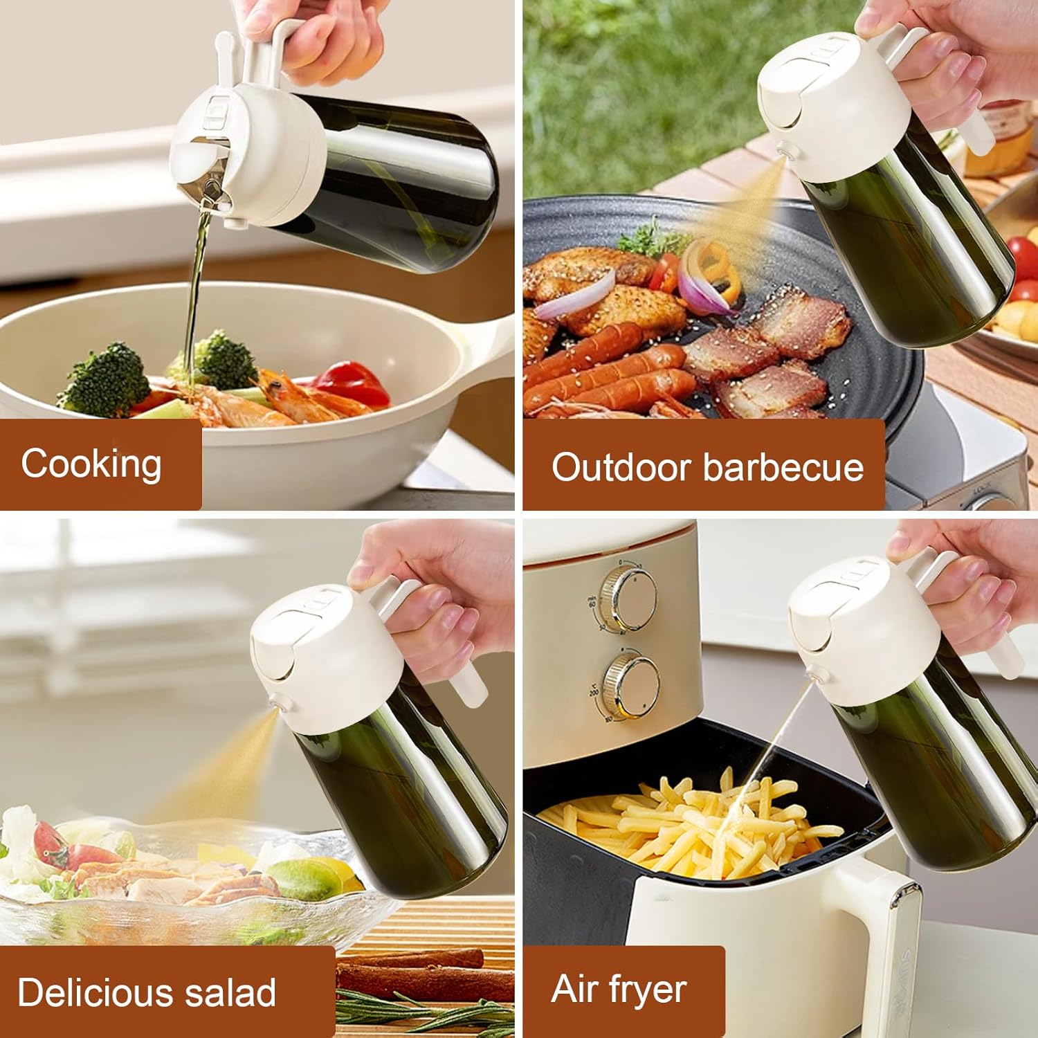 YARRAMATE 2PCS 16oz/470ml Oil Sprayer for Cooking with Stickers, Food-Grade 2 in 1 Olive Oil