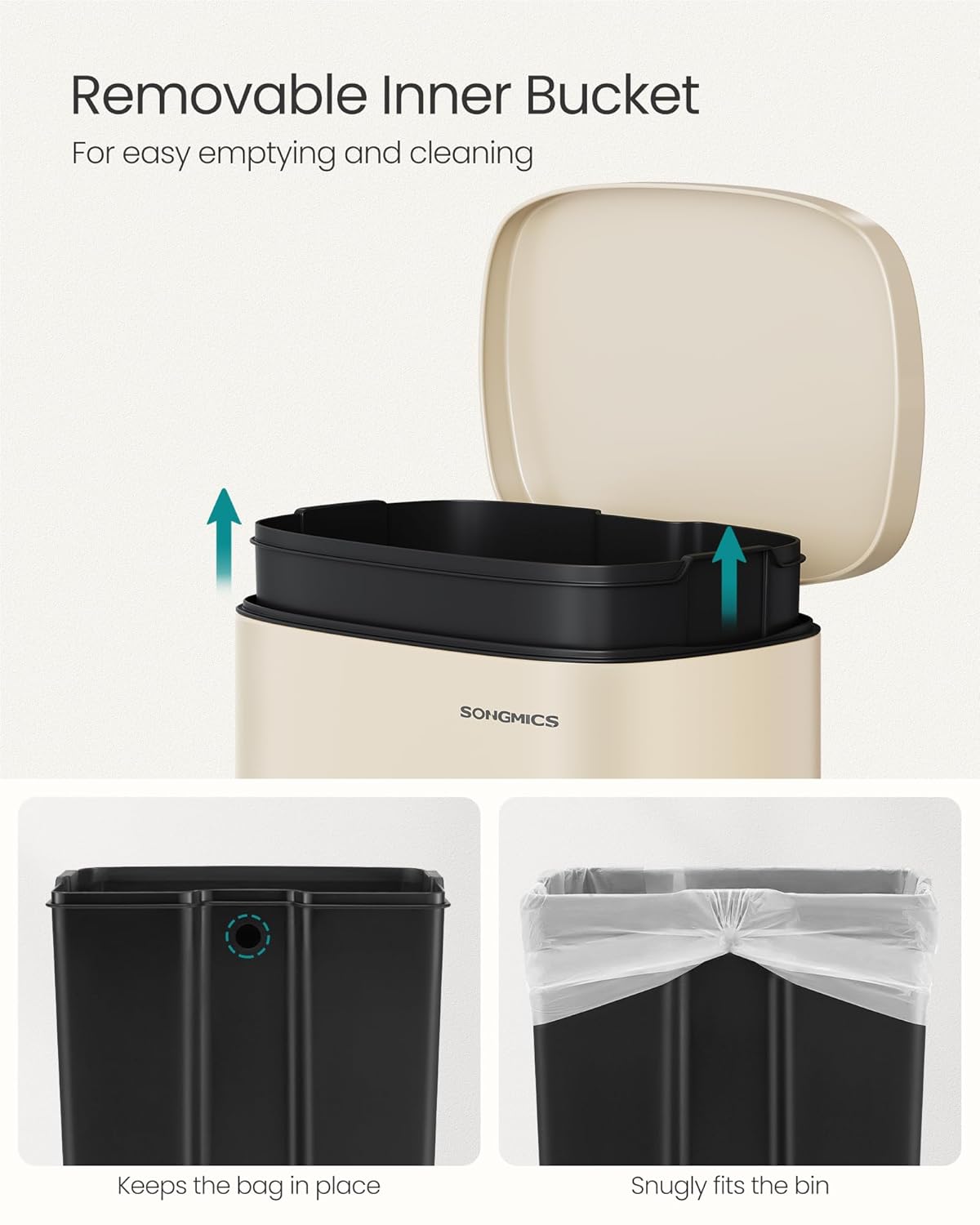 SONGMICS 13 Gallon (50 L) Trash Can, Stainless Steel Kitchen Garbage Can, Recycling or Waste Bin