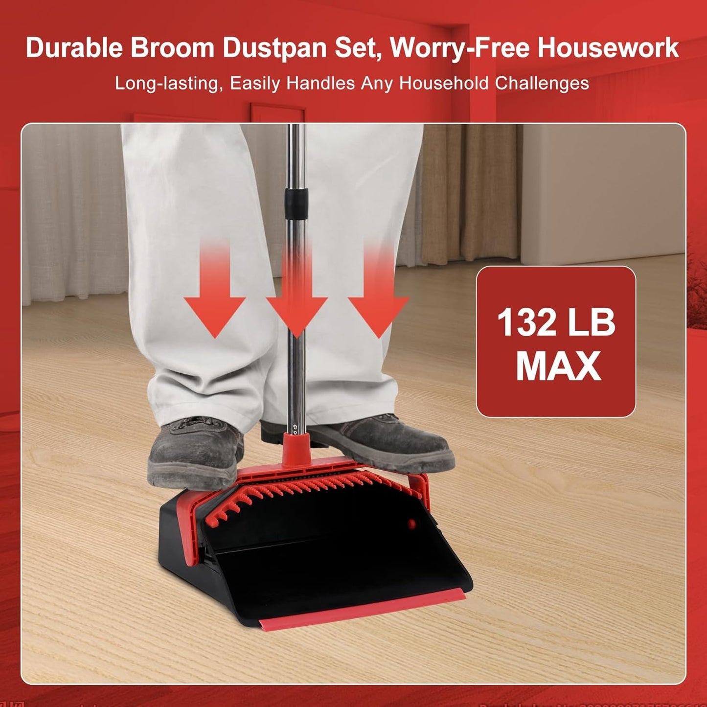 Upgrade Broom with Dustpan Combo Set, Broom and Dustpan Set with 51'' Long Handle, Dust Pan and