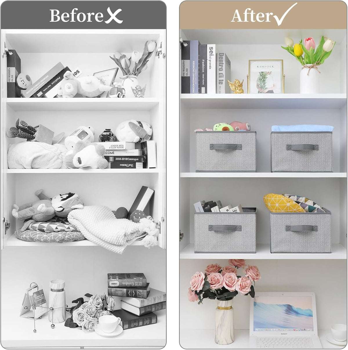 Storage Baskets, 11-Inch Woven Fabric Bins, Storage Cubes with Reinforced Handles, Organizer Bins