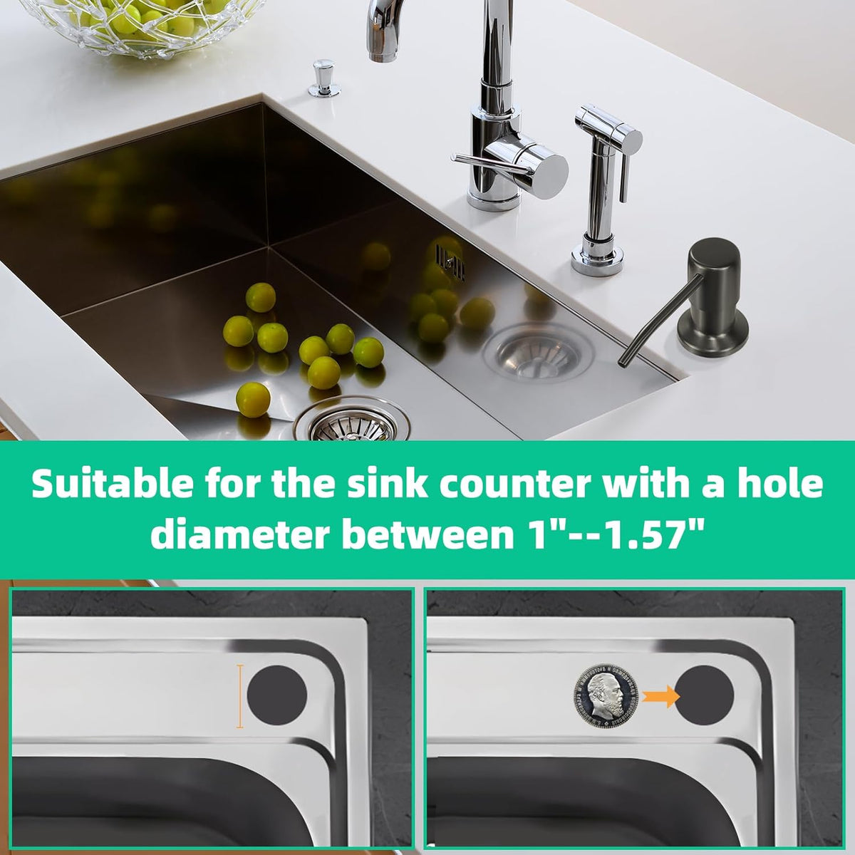 Soap Dispenser for Kitchen Sink, Built in Sink Soap Dispenser, Countertop Soap Dispenser Pump with
