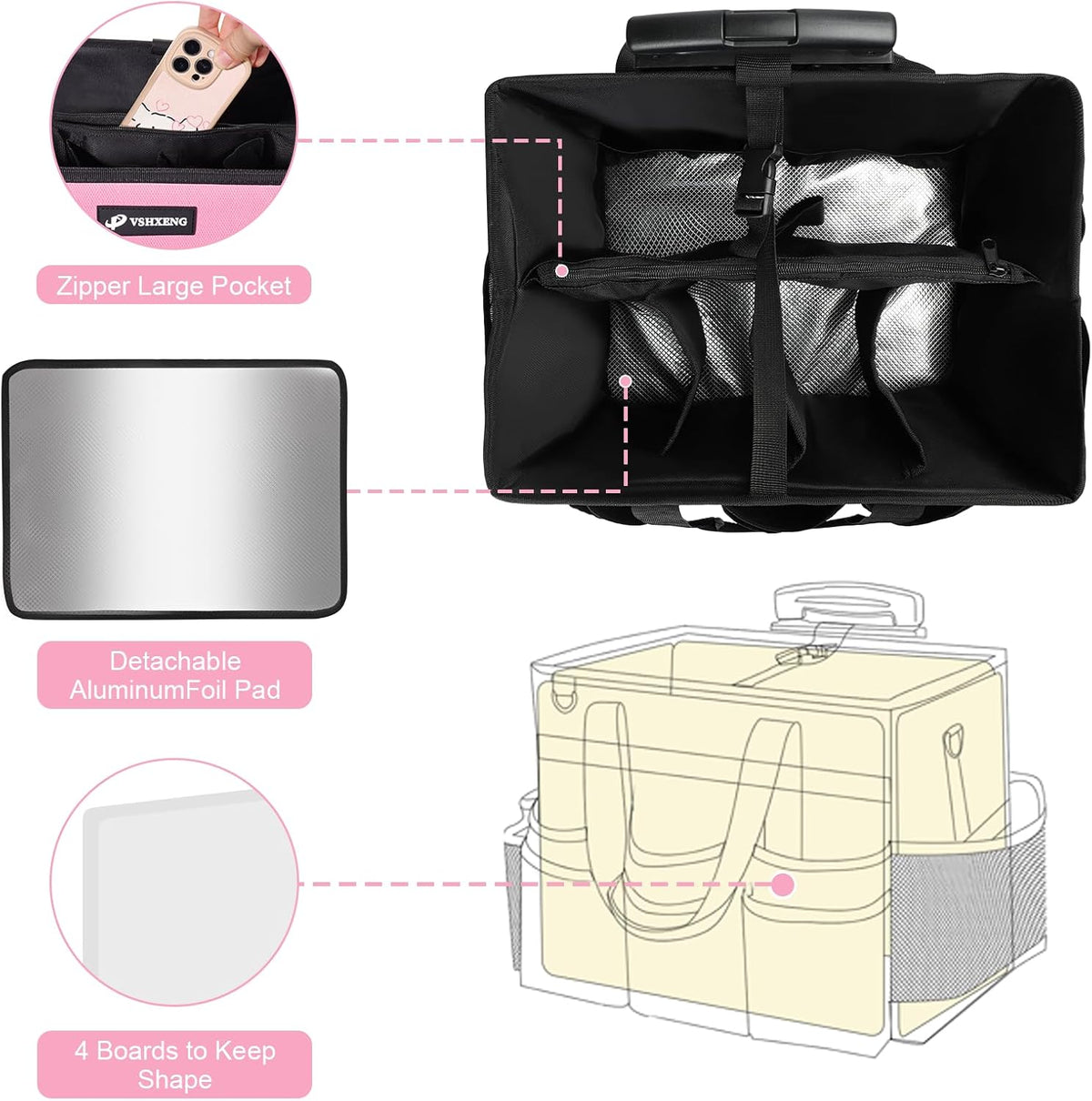 Large Rolling Cleaning Caddy Bag with Wheels, with Detachable Trolley, Cleaning Bags on Wheels for