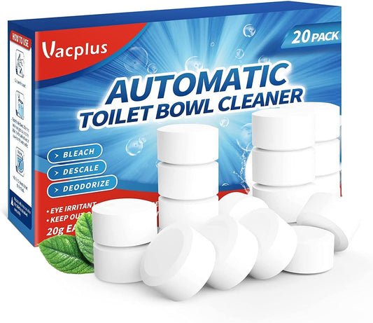 Vacplus Toilet Bowl Cleaner Tablets 20 PACK, Automatic Cleaners with Bleach, Slow-Releasing Toilet