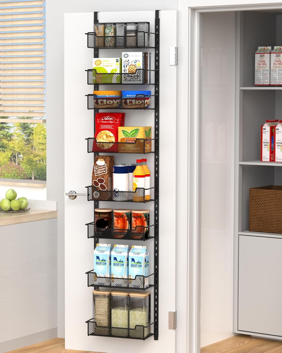 12.3" W Narrow Over the Door Pantry Organizer, 8-Tier Over the Door Organizer with Adjustable