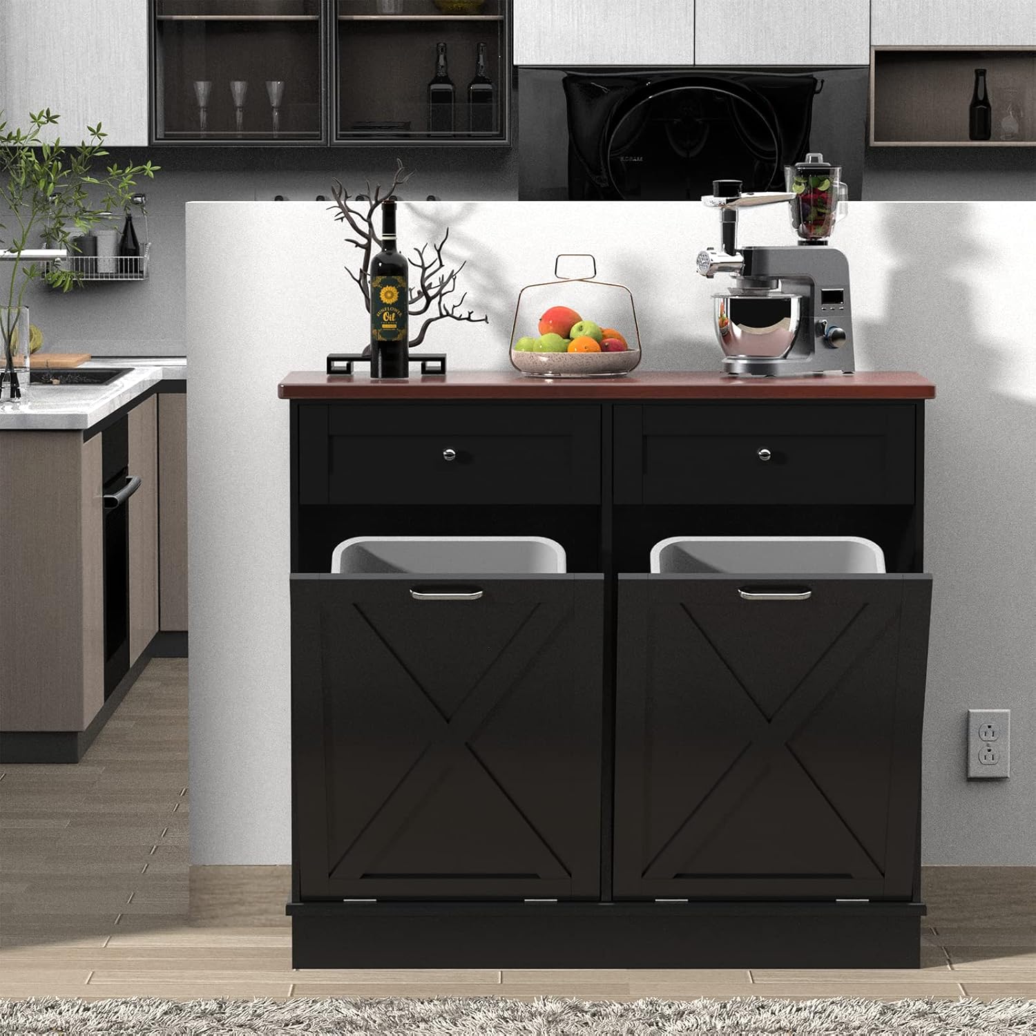 Betterhood Double Tilt Out Trash Cabinet 20 Gallon Wooden Free Standing Laundry Sorter