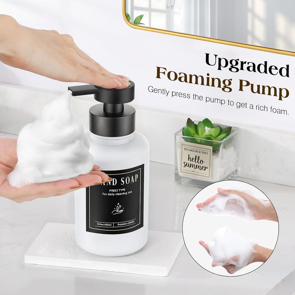 Luxspire Foaming Soap Dispenser, Glass Foam Pump Soap Dispenser, Non-Slip Hand Soap Container with