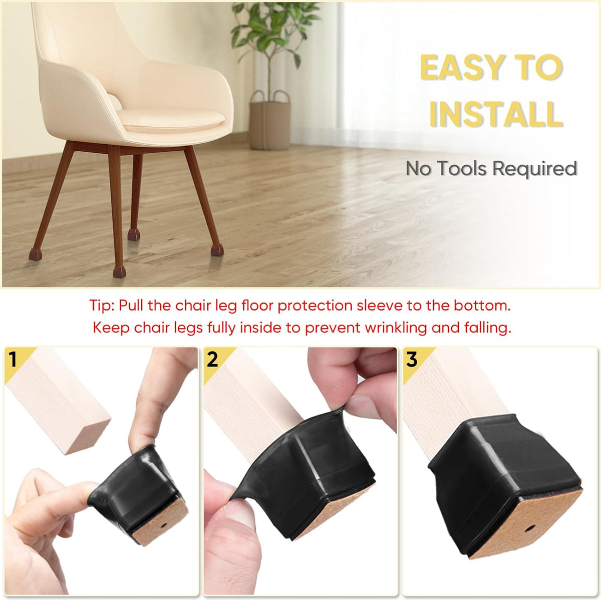 BALEINE 32 Pack Silicone Chair Leg Floor Protectors, Stool Leg Protectors Cap, Non-Slip Chair Leg
