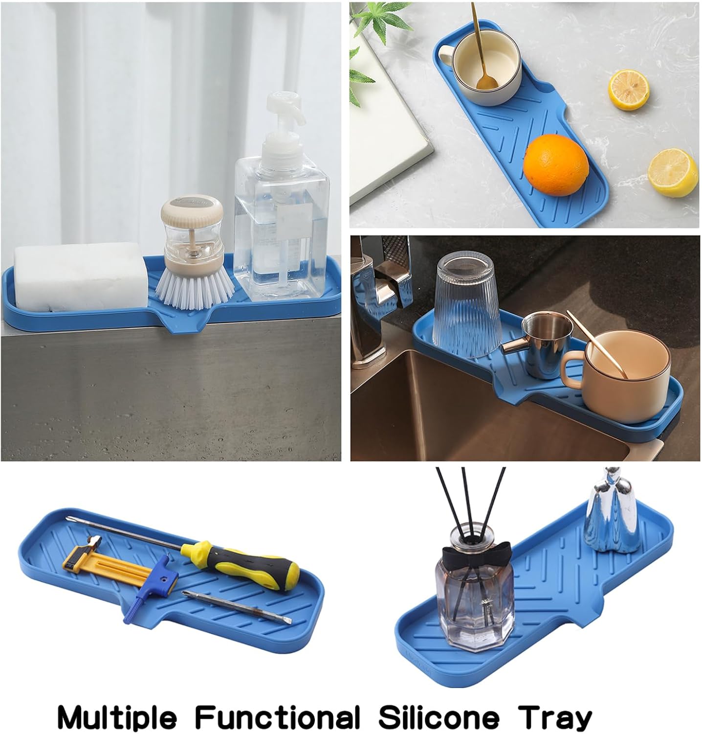 Silicone Bathroom Soap Dishes with Drain Spout-Bathroom and Kitchen Sink Organizer,Sponge