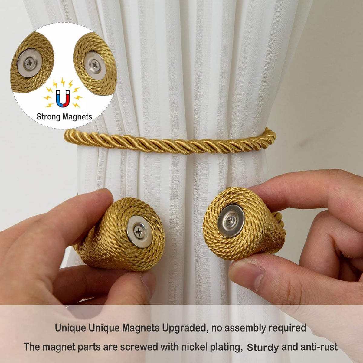 Magnetic Curtain Tiebacks 2 Pack Outdoor Rope Curtain Tie Backs Decorative Window Treatment