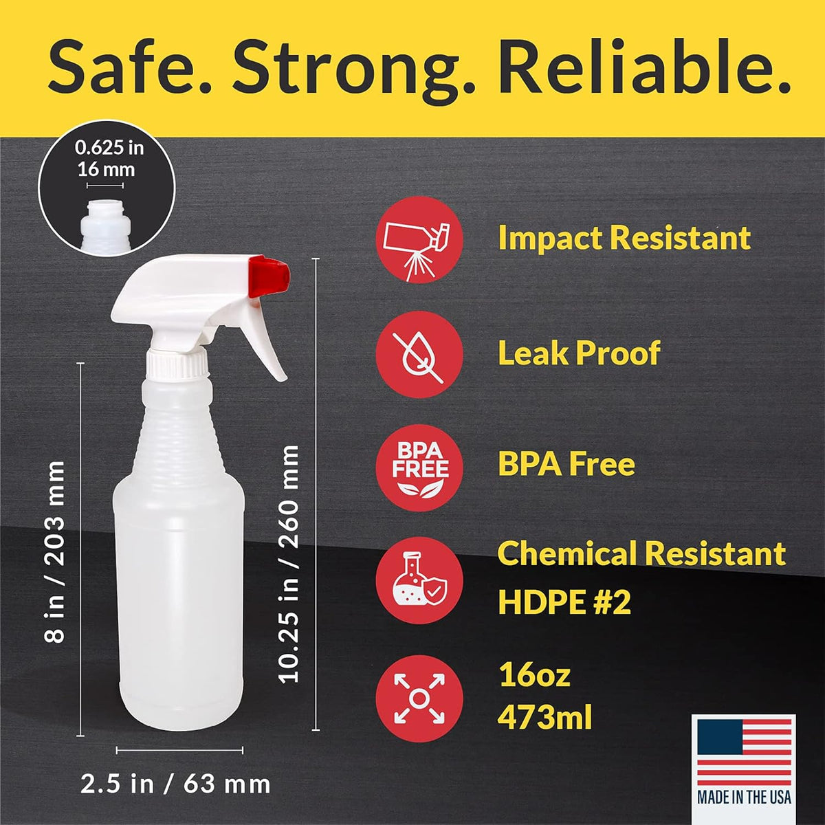 Pinnacle Mercantile Plastic Spray Bottles USA Made 4 Pack 16 oz Leak Proof Empty Refillable