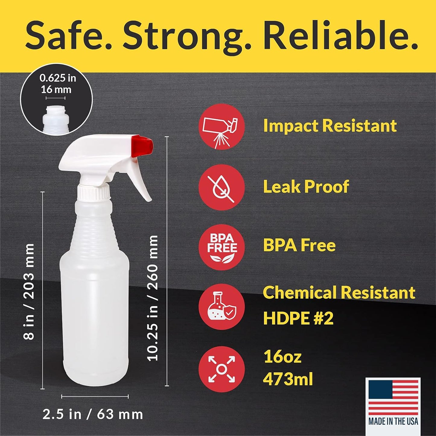 Pinnacle Mercantile Plastic Spray Bottles Leak Proof Technology Empty 16 oz Value Pack of 2 Made in