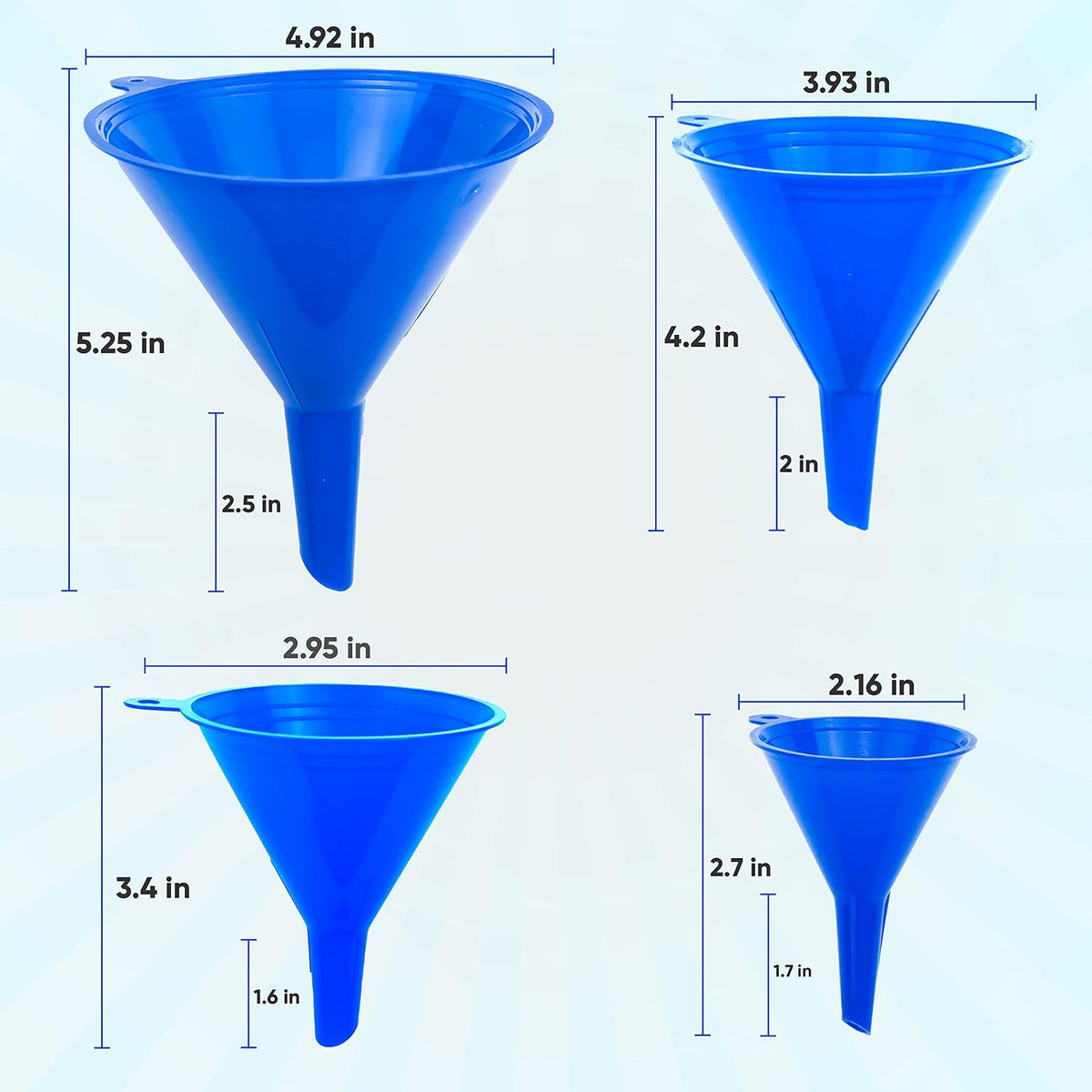 Funnel 4-Pack Funnels for Kitchen Use Filling Bottles - Food-Grade Plastic, Funnels for Automotive