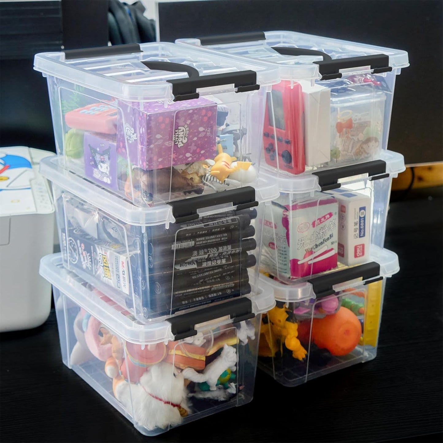 6 Quart Plastic Stackable Storage Latch Bins,Clear Latching Box with Handle and Lid,Pack of 6