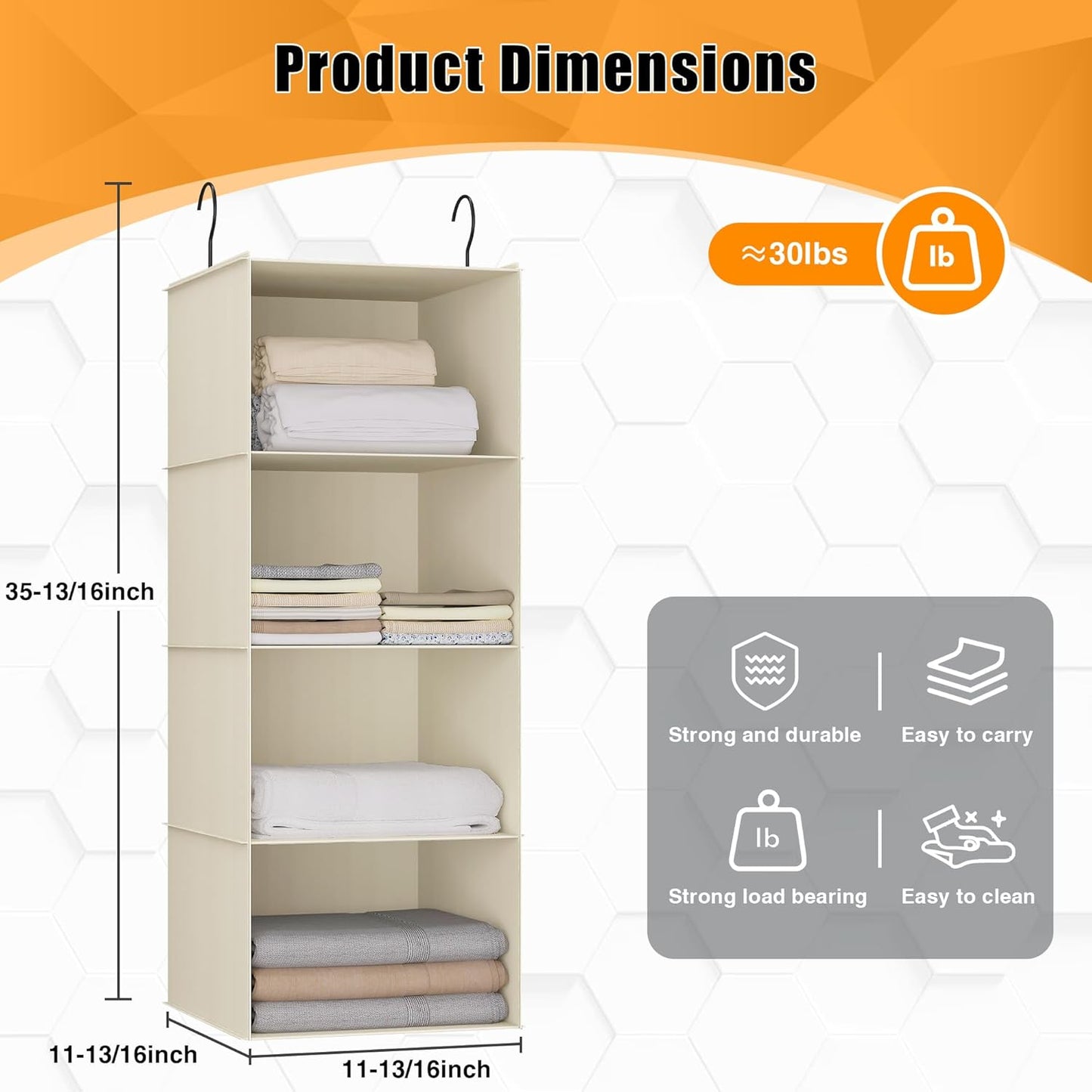 Hanging Closet Organizer, Easy Mount Foldable 4-Shelf Hanging Closet Wardrobe Storage Shelves