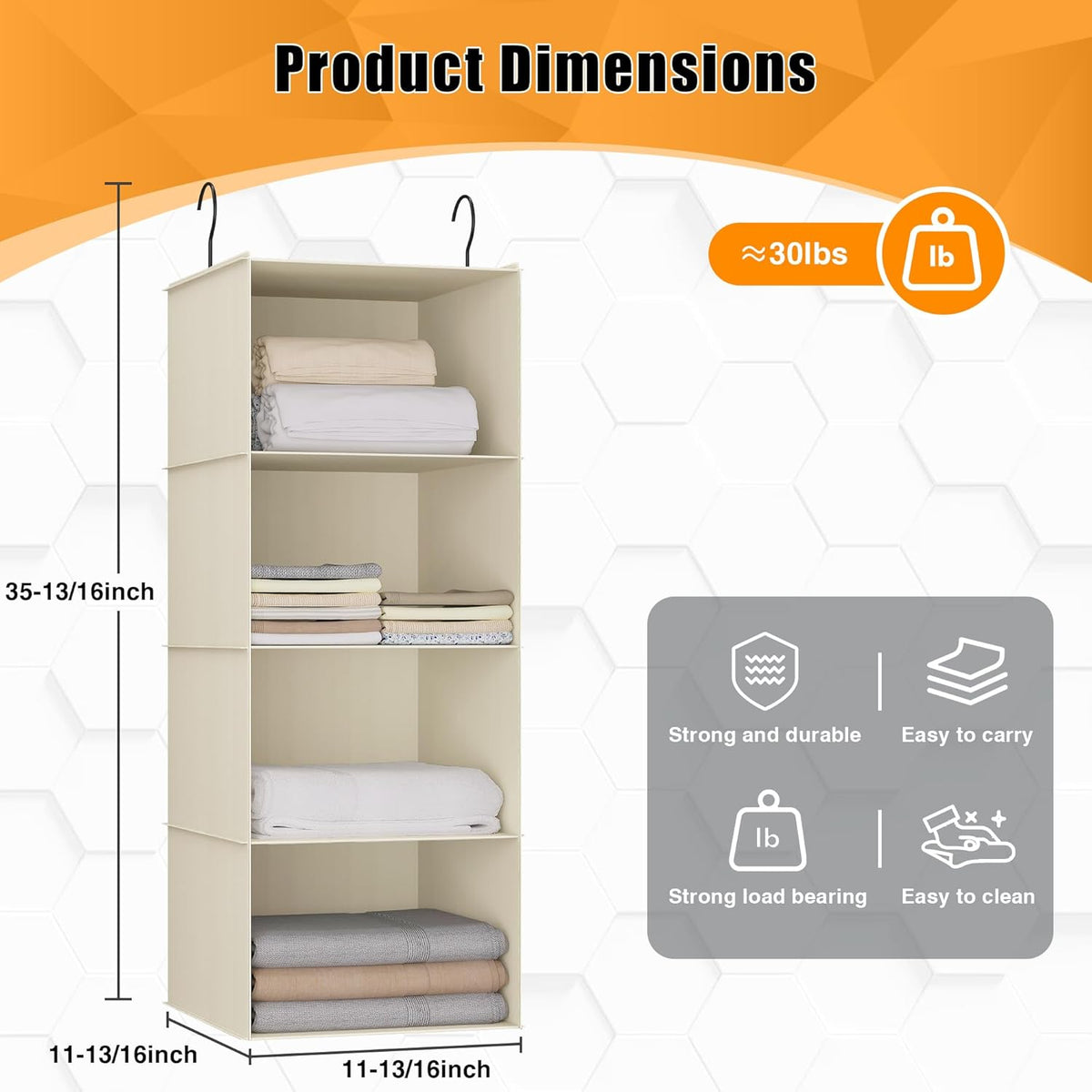 Hanging Closet Organizer, Easy Mount Foldable 4-Shelf Hanging Closet Wardrobe Storage Shelves