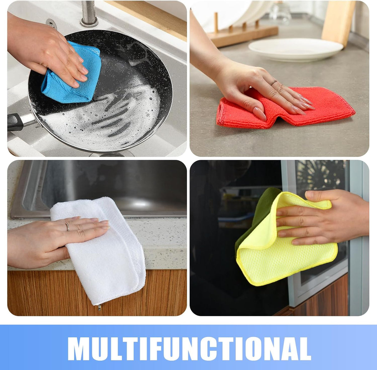 KinHwa Kitchen Washcloths for Dishes Absorbent Microfiber Dish Cloths Quick Dry Dish Rags with Poly