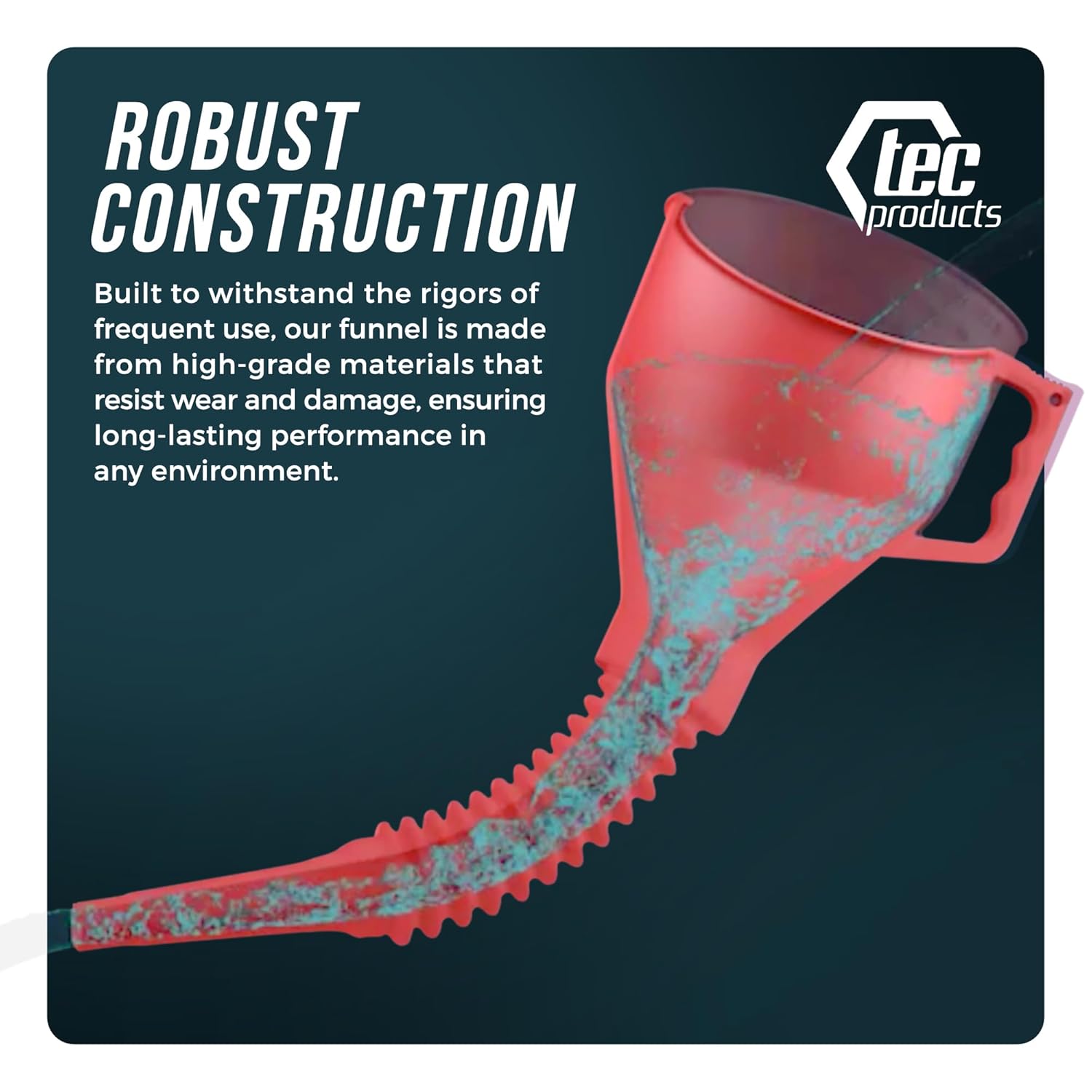 TEC Products FlexAll Long Flexible Funnel for Automotive Use - Durable Nitrile Rubber - Ideal for