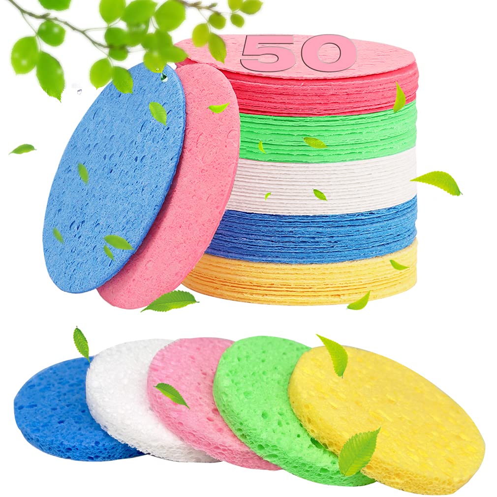 METUUTER 50 PCS Compressed Facial Sponges for Estheticians- 100% Natural Cellulose Face Cleansing