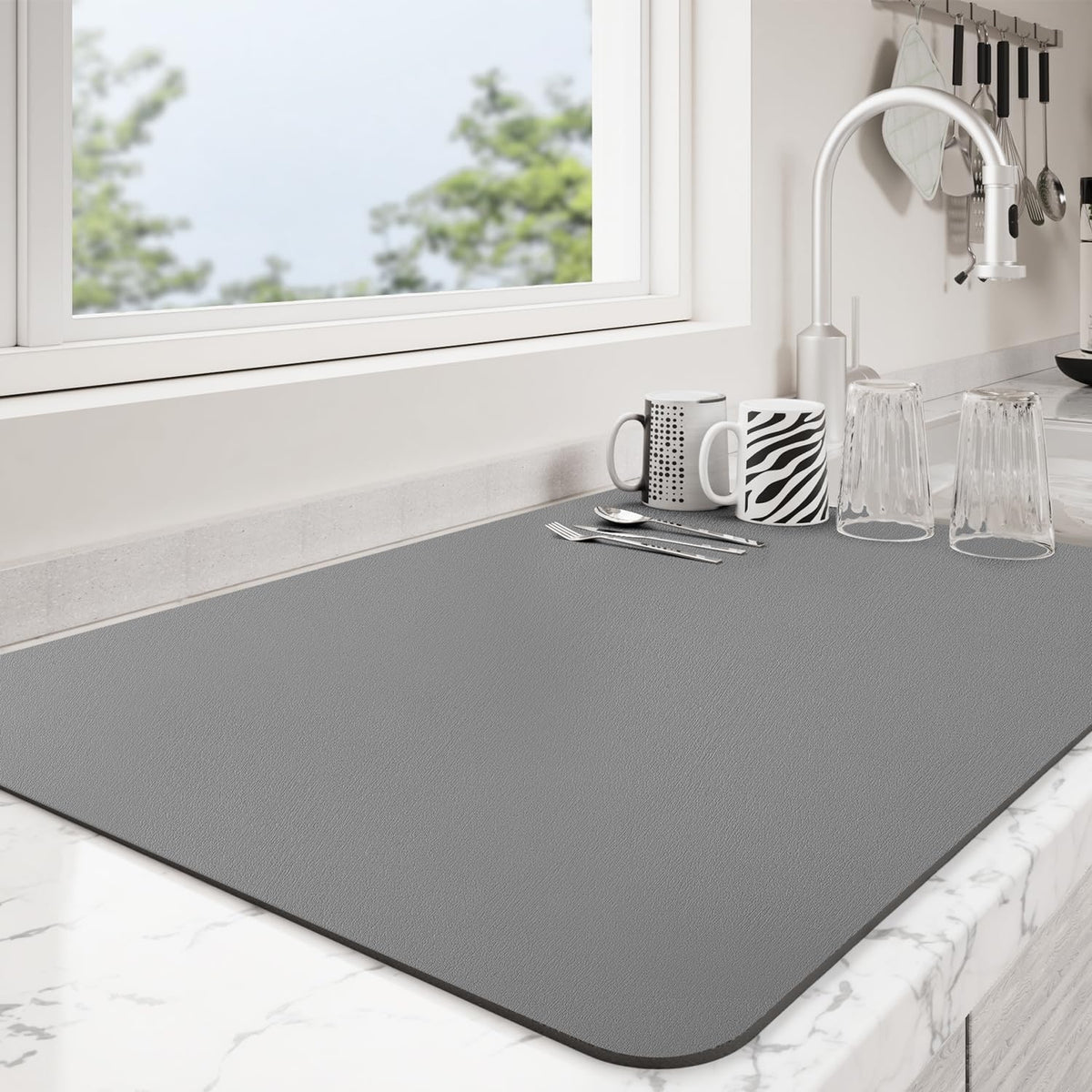 Dish Drying Mat for Kitchen Counter | Coffee Bar Mat for Countertops | Heat Resistant Drainer Mat