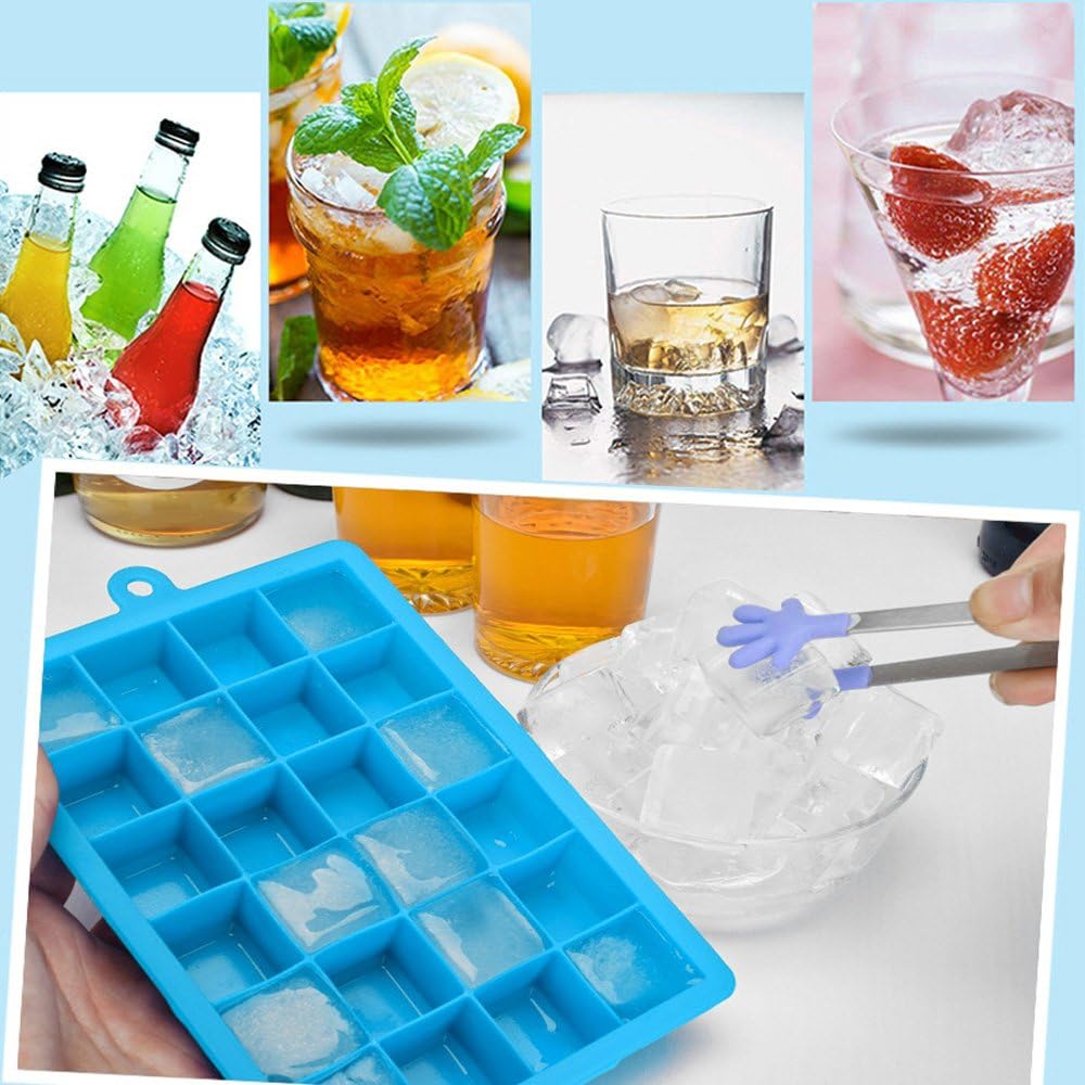 Ice Cube Tray, Silicone Square Ice Trays Easy Release Stackable Ice Cube Mold with Removable Lid