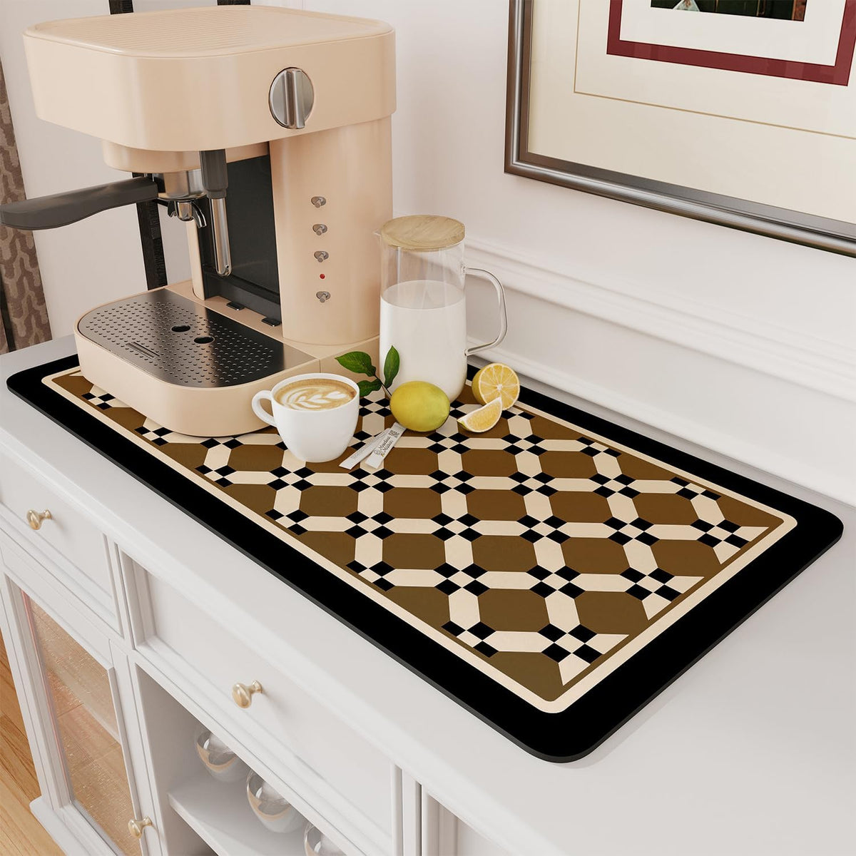 AMOAMI Coffee Mat Hide Stain Rubber Backed Absorbent Dish Drying Mat for Kitchen Counter - Fits